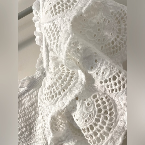Jennifer & Grace Smocked Eyelet Lace Ruffle Girly Coquette Summer Top Size M - Picture 7 of 9